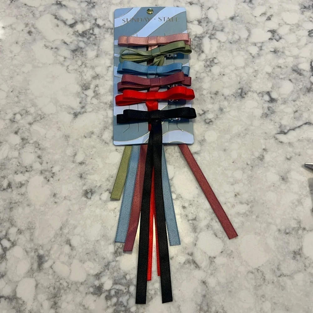 NWT Sunday State  set of 6 Hair clips bows ribbons